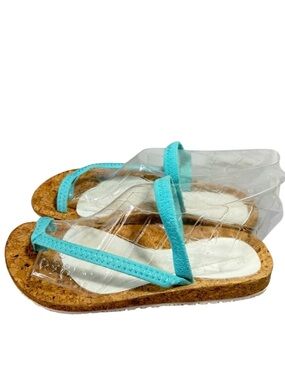 OTZ Shoes Diana Turquoise Toe Loop Strappy Cork Footbed Flat Sandals